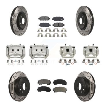 Front Rear Brake Caliper Drill Slot Rotors Semi-Metallic Pad Kit (10Pc) For Nissan Rogue KCD-100320S