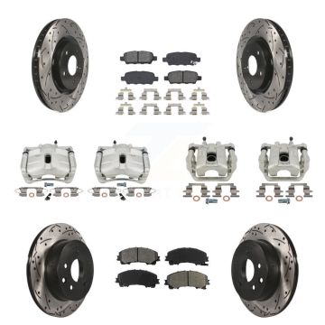 Front Rear Brake Caliper Drill Slot Rotors Semi-Metallic Pad Kit (10Pc) For Nissan Rogue KCD-100322S