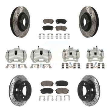 Front Rear Brake Caliper Drill Slot Rotors Ceramic Pad Kit (10Pc) For Hyundai Tucson Kia KCD-100323C