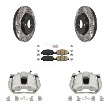 Front Disc Brake Coated Caliper Drilled Slotted Rotor & Ceramic Pad Kit For Honda Accord KCD-100323N