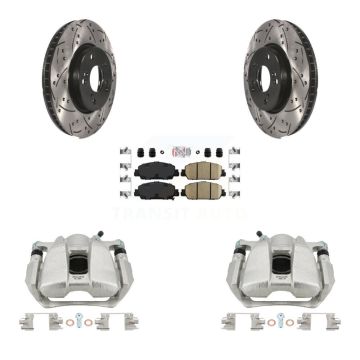 Front Disc Brake Coated Caliper Drilled Slotted Rotor & Ceramic Pad Kit For Honda Accord KCD-100324N