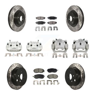 Front Rear Brake Caliper Drill Slot Rotors Ceramic Pad Kit (10Pc) For Subaru Forester XV KCD-100324T