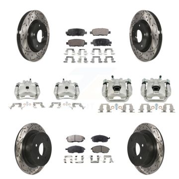 Front Rear Brake Caliper Drill Slot Rotor Semi-Metallic Pad Kit (10Pc) For Nissan Sentra KCD-100325P