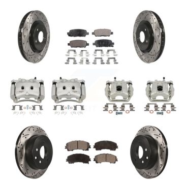 Front Rear Brake Caliper Drill Slot Rotors Semi-Metallic Pad Kit (10Pc) For Nissan Rogue KCD-100327P