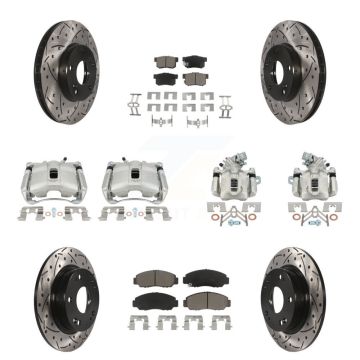 Front Rear Brake Coated Caliper Drill Slotted Rotor Ceramic Pad Kit (10Pc) For Acura CSX KCD-100328C