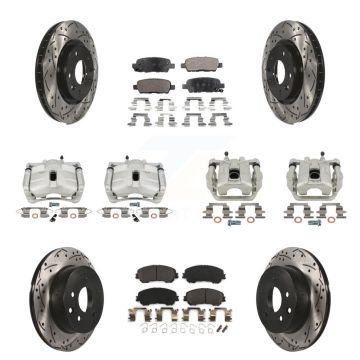 Front Rear Brake Caliper Drill Slot Rotors Semi-Metallic Pad Kit (10Pc) For Nissan Rogue KCD-100328P