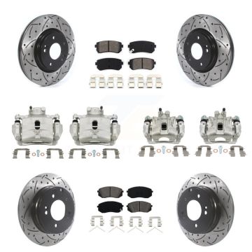 Front Rear Disc Brake Coated Caliper Drilled Slot Rotor Semi-Metallic Pad Kit (10Pc) For KCD-100328S