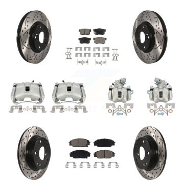 Front Rear Brake Caliper Drill Slotted Rotor Ceramic Pad Kit (10Pc) For Acura CSX Type-S KCD-100329C