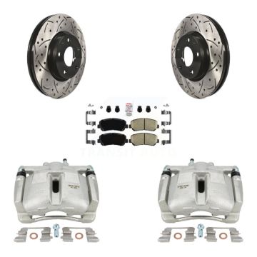 Front Brake Coated Caliper Drill Slotted Rotors Ceramic Pad Kit For 2013-2015 Mazda CX-5 KCD-100329N