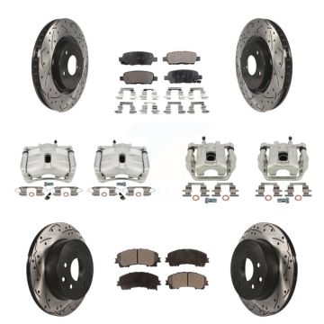 Front Rear Brake Caliper Drill Slot Rotors Semi-Metallic Pad Kit (10Pc) For Nissan Rogue KCD-100329P