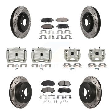 Front Rear Brake Caliper Drill Slot Rotor Ceramic Pad Kit (10Pc) For Nissan Rogue Select KCD-100329T