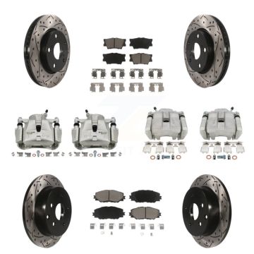 Front Rear Brake Coated Caliper Drill Slot Rotors Ceramic Pad Kit (10Pc) For Toyota RAV4 KCD-100330C