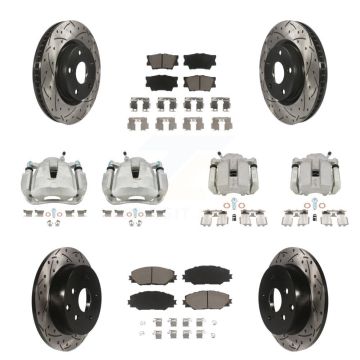 Front Rear Brake Coated Caliper Drill Slot Rotors Ceramic Pad Kit (10Pc) For Toyota RAV4 KCD-100331C
