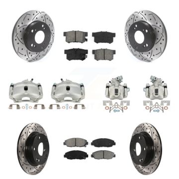 Front Rear Brake Caliper Drilled Slot Rotor Semi-Metallic Pad Kit (10Pc) For Honda Civic KCD-100331S
