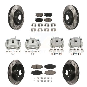 Front Rear Brake Coated Caliper Drill Slot Rotors Ceramic Pad Kit (10Pc) For Toyota RAV4 KCD-100332C