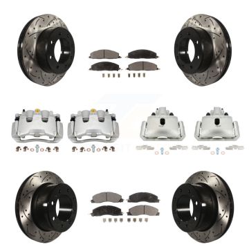 Front Rear Brake Coat Caliper Drill Slot Rotor Semi-Metallic Pad Kit (10Pc) For Ram 1500 KCD-100332P