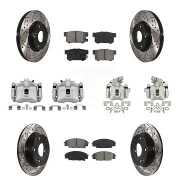Front Rear Brake Caliper Drilled Slot Rotor Semi-Metallic Pad Kit (10Pc) For Honda Civic KCD-100332S