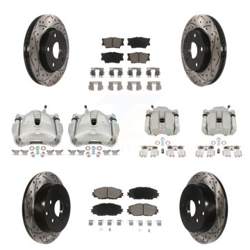 Front Rear Brake Coated Caliper Drill Slot Rotors Ceramic Pad Kit (10Pc) For Toyota RAV4 KCD-100333C