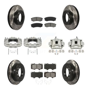 Front Rear Disc Brake Coated Caliper Drilled Slot Rotor Semi-Metallic Pad Kit (10Pc) For KCD-100333S