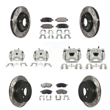Front Rear Brake Coat Caliper Drill Slot Rotors Ceramic Pad Kit (10Pc) For Nissan Sentra KCD-100333T