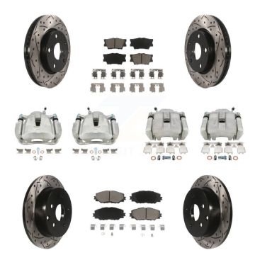 Front Rear Brake Coat Caliper Drill Slot Rotor Ceramic Pad Kit (10Pc) For Toyota RAV4 LE KCD-100334C