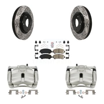 Front Disc Brake Coated Caliper Drill Slot Rotor Ceramic Pad Kit For Nissan Rogue Select KCD-100334N
