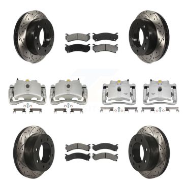 Front Rear Brake Caliper Drill Slot Rotor Semi-Metallic Pad Kit (10Pc) For GMC Chevrolet KCD-100334S