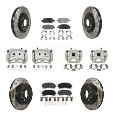 Front Rear Brake Coated Caliper Drill Slot Rotor Ceramic Pad Kit (10Pc) For Nissan Rogue KCD-100335T