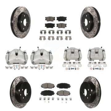 Front Rear Brake Coat Caliper Drill Slot Rotor Ceramic Pad Kit (10Pc) For Toyota RAV4 LE KCD-100336C