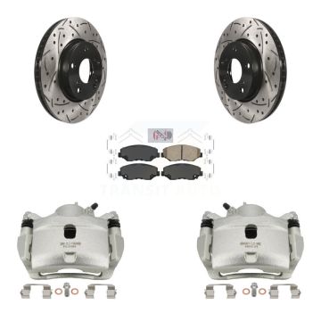 Front Disc Brake Coated Caliper Drilled Slotted Rotors & Ceramic Pad Kit For Honda Civic KCD-100336N