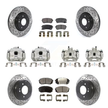 Front Rear Disc Brake Coated Caliper Drilled Slot Rotor Semi-Metallic Pad Kit (10Pc) For KCD-100336P