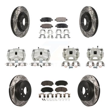 Front Rear Brake Caliper Drill Slot Rotors Ceramic Pad Kit (10Pc) For Nissan Rogue Sport KCD-100336T