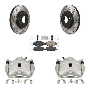Front Disc Brake Coated Caliper Drilled Slotted Rotors & Ceramic Pad Kit For Honda Civic KCD-100337N