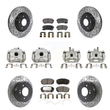 Front Rear Disc Brake Coated Caliper Drilled Slot Rotor Semi-Metallic Pad Kit (10Pc) For KCD-100337P