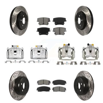 Front Rear Brake Caliper Drill Slot Rotor Semi-Metallic Pad Kit (10Pc) For Dodge Charger KCD-100337S