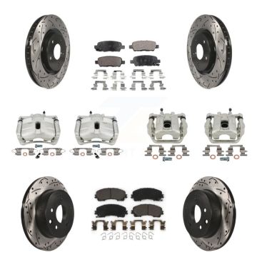 Front Rear Brake Caliper Drill Slotted Rotors Ceramic Pad Kit (10Pc) For Nissan Rogue SL KCD-100337T
