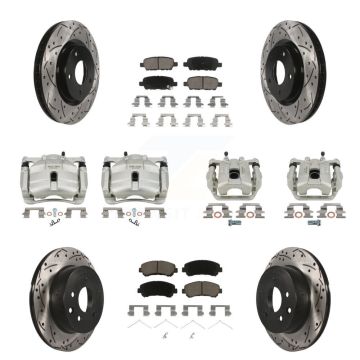 Front Rear Brake Caliper Drill Slot Rotor Ceramic Pad Kit (10Pc) For Nissan Rogue Select KCD-100338C