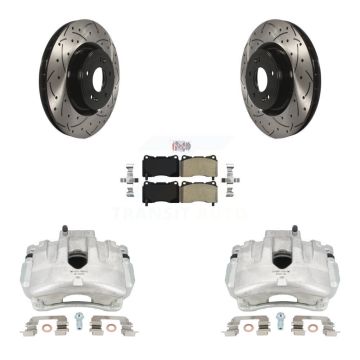 Front Brake Caliper Drill Slotted Rotors Semi-Metallic Pad Kit For Hyundai Genesis Coupe KCD-100338N