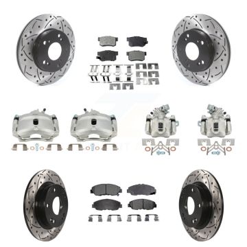 Front Rear Brake Caliper Drilled Slot Rotor Semi-Metallic Pad Kit (10Pc) For Honda Civic KCD-100338P