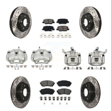 Front Rear Brake Coat Caliper Drill Slot Rotors Semi-Metallic Pad Kit (10Pc) For Mazda 6 KCD-100338S