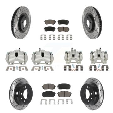 Front Rear Brake Coat Caliper Drill Slot Rotor Ceramic Pad Kit (10Pc) For Hyundai Tucson KCD-100339C
