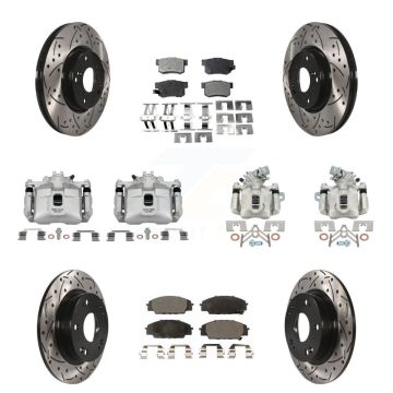 Front Rear Brake Caliper Drilled Slot Rotor Semi-Metallic Pad Kit (10Pc) For Honda Civic KCD-100339P