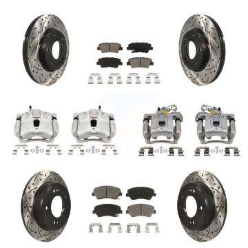 Front Rear Brake Caliper Drill Slotted Rotors Ceramic Pad Kit (10Pc) For Hyundai Elantra KCD-100340C