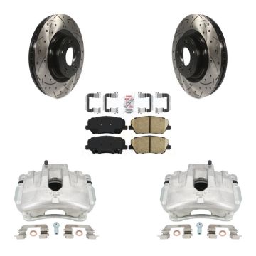 Front Brake Coated Caliper Drill Slotted Rotor Ceramic Pad Kit For Hyundai Genesis Coupe KCD-100340N