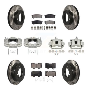 Front Rear Disc Brake Coated Caliper Drilled Slot Rotor Semi-Metallic Pad Kit (10Pc) For KCD-100340P