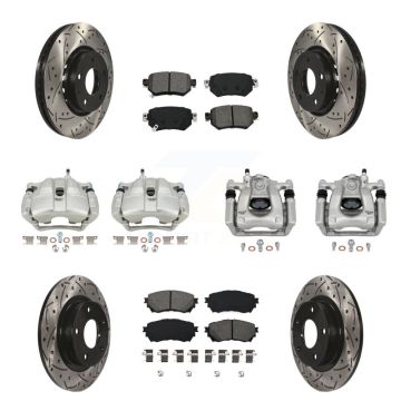 Front Rear Brake Coat Caliper Drill Slot Rotors Semi-Metallic Pad Kit (10Pc) For Mazda 6 KCD-100340S