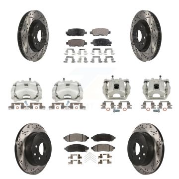 Front Rear Brake Coated Caliper Drill Slot Rotors Ceramic Pad Kit (10Pc) For Nissan LEAF KCD-100340T