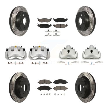 Front Rear Brake Coat Caliper Drill Slot Rotor Ceramic Pad Kit (10Pc) For Chrysler Aspen KCD-100341C