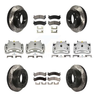 Front Rear Brake Caliper Drill Slot Rotor Semi-Metallic Pad Kit (10Pc) For GMC Chevrolet KCD-100341P