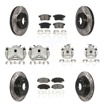 Front Rear Brake Caliper Drill Slot Rotors Semi-Metallic Pad Kit (10Pc) For Honda Accord KCD-100342S